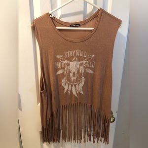 Charlotte Russe tan/light brown Fringe shirt. Size 1X